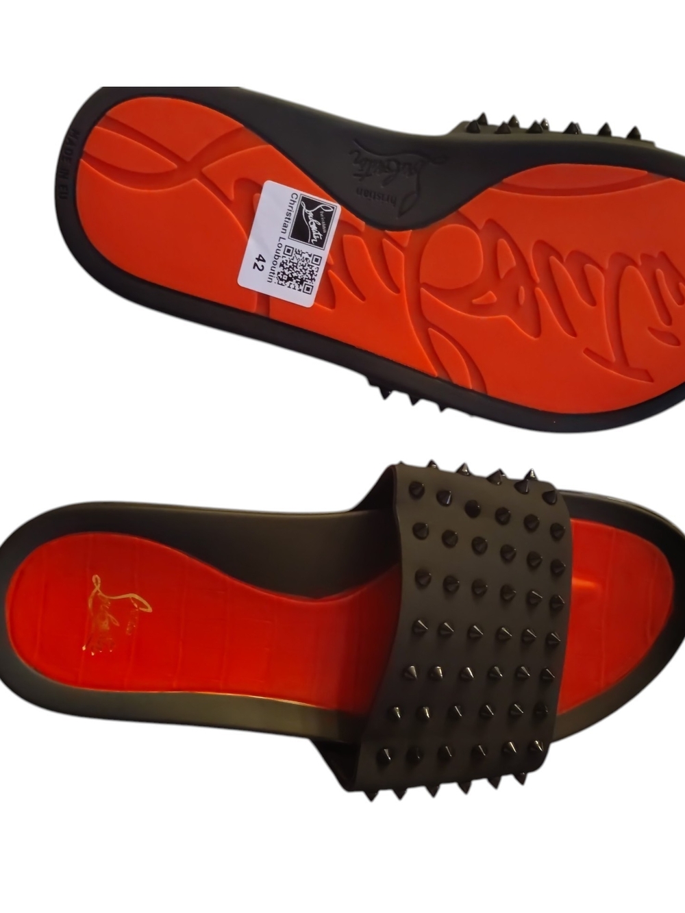 Men's Black Slides with Red Footbed and Studded Strap